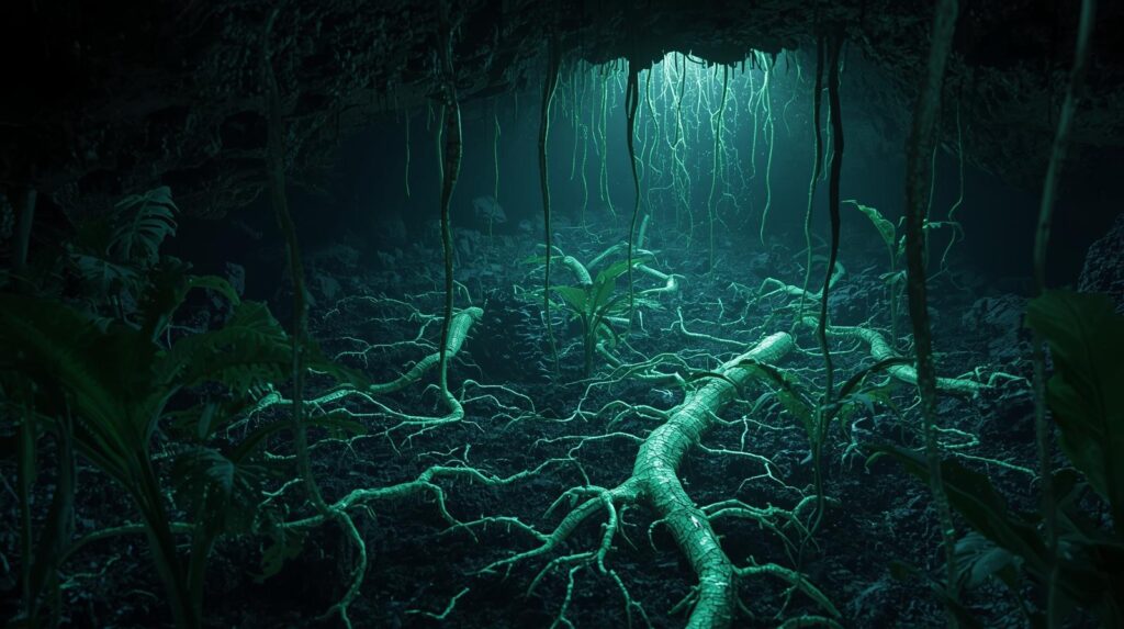 شبكة خيوط فطرية تحت الأرض تصل النباتات ببعضها