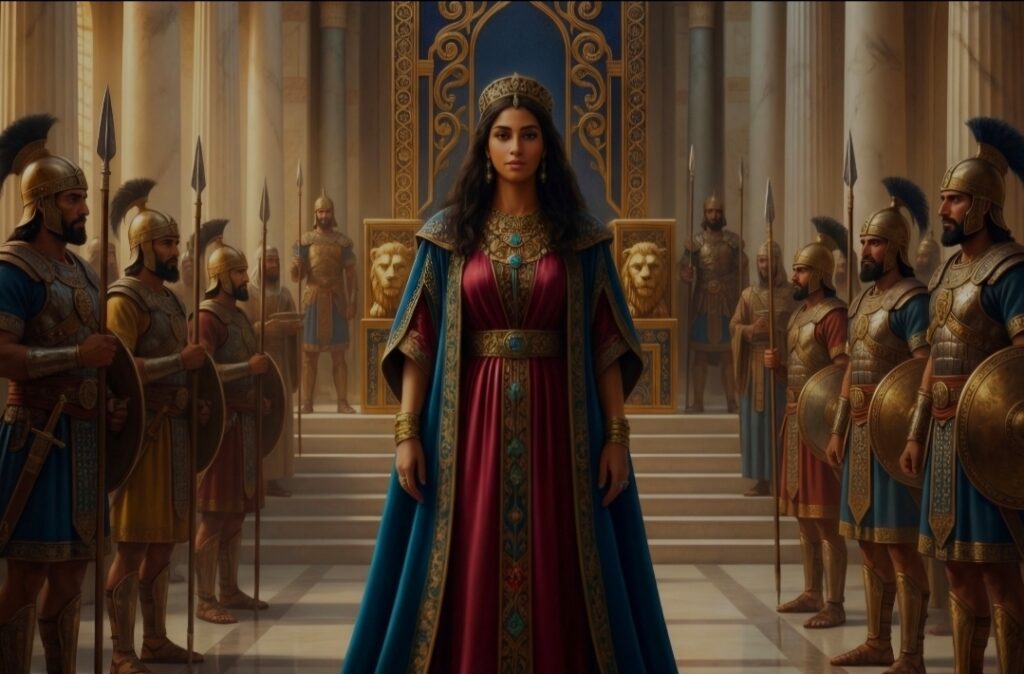 وصول الملكة بلقيس رفقة حاشيتها إلى قصر سليمان عليه السلام حيث تتفاجأ بعرش يشبه عرشها مع اختلافات في الشكل والزخرفة