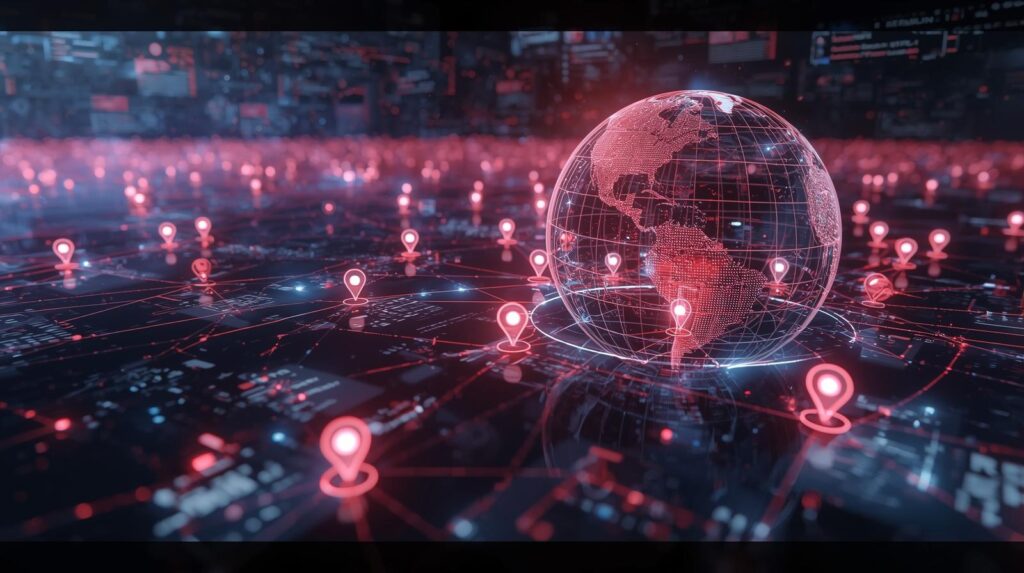 واجهة رقمية تظهر آلاف الحسابات الأجنبية التي تؤثر على النقاشات السياسية بين مجموعتين، مع خطوط توضح الاتصالات بين الحسابات والمستخدمين.