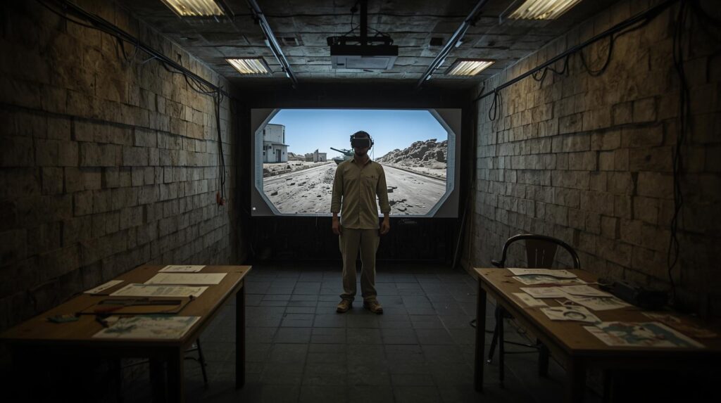 مقاتل يستخدم محاكاة افتراضية مبنية على معلومات جُمعت عبر التجسس على منشورات السوشيال ميديا.