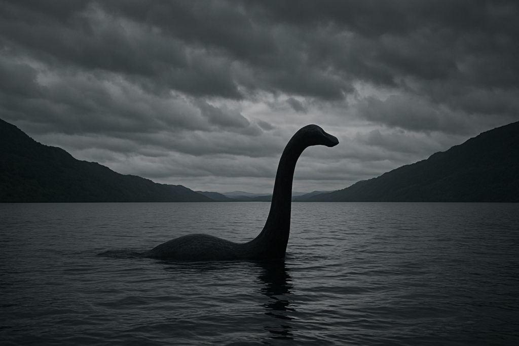 وحش بحيرة لوخ نِس بين الأسطورة والرصد العلمي ظل غامض يشبه عنق كائن ضخم يخرج من مياه بحيرة لوخ نِس وسط ضباب كثيف