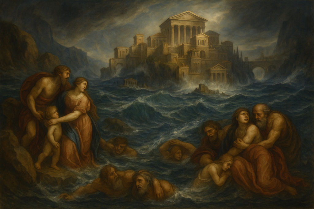 مشهد درامي لغرق أتلانتيس جنّة الأرض خلال الطوفان العظيم