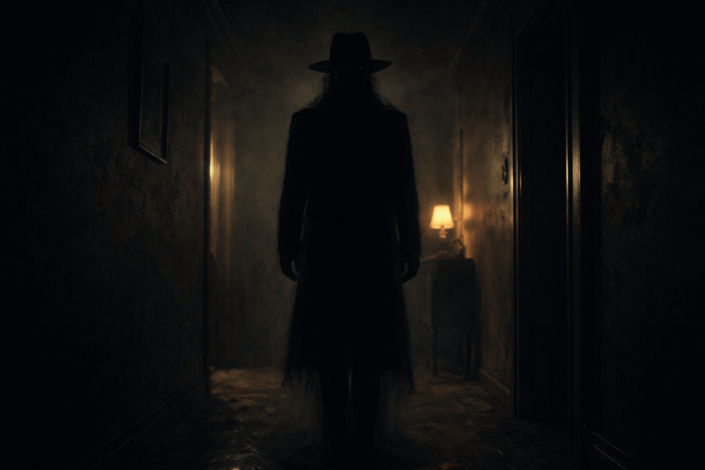 الرجل ذو القبعة أحد أشهر مخلوقات الظل يظهر في ممر مظلم