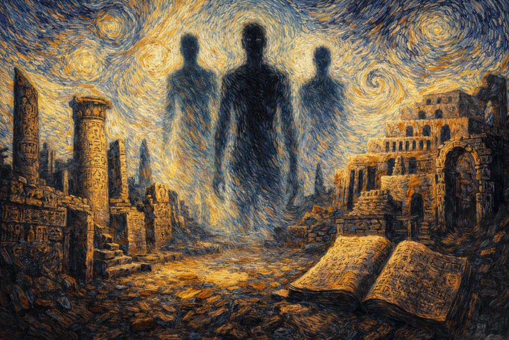 تجسيد فني لمخلوقات الظل في أساطير الحضارات القديمة بأسلوب فان جوخ