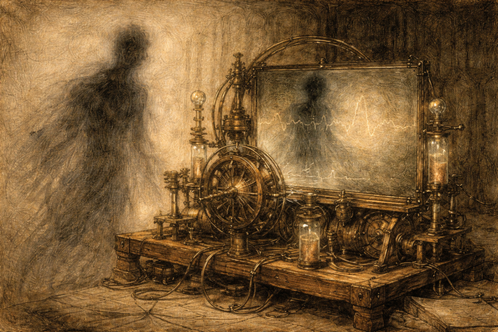 آلة كهرومغناطيسية ترصد مخلوقات الظل برؤية مستقبلية بأسلوب دافنشي