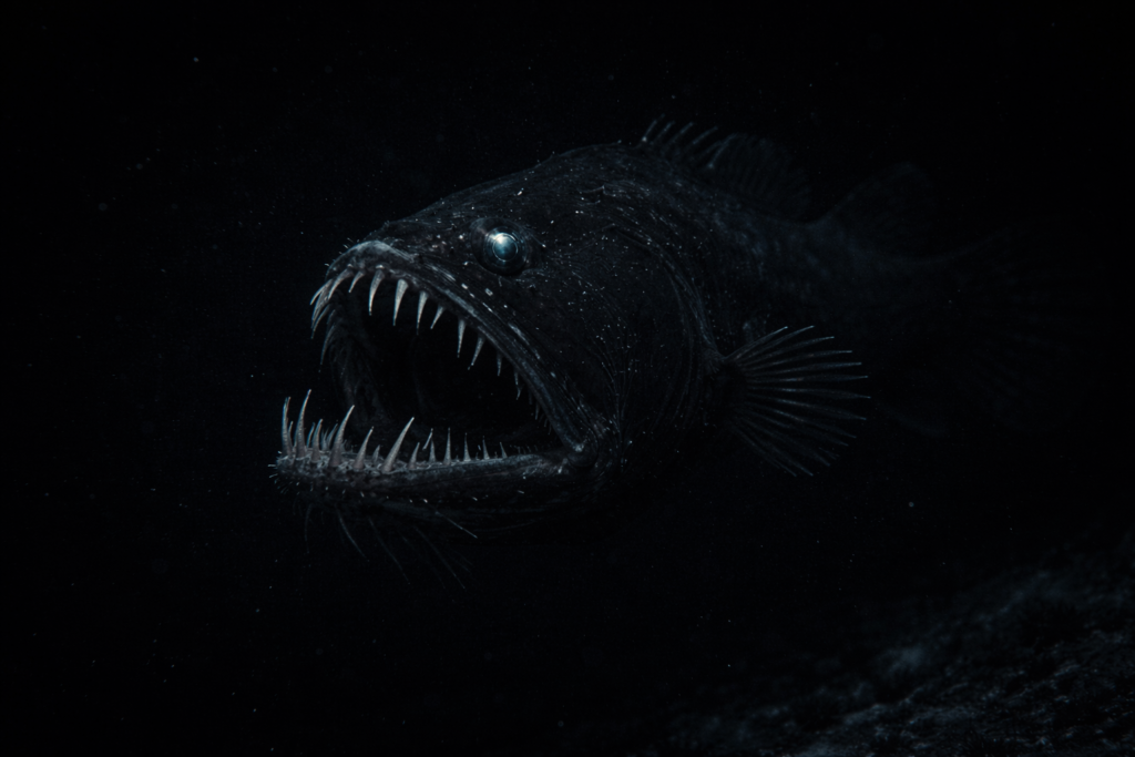 أغرب الكائنات البحرية: سمكة الشيطان الأسود بأسنان حادة في ظلام الأعماق