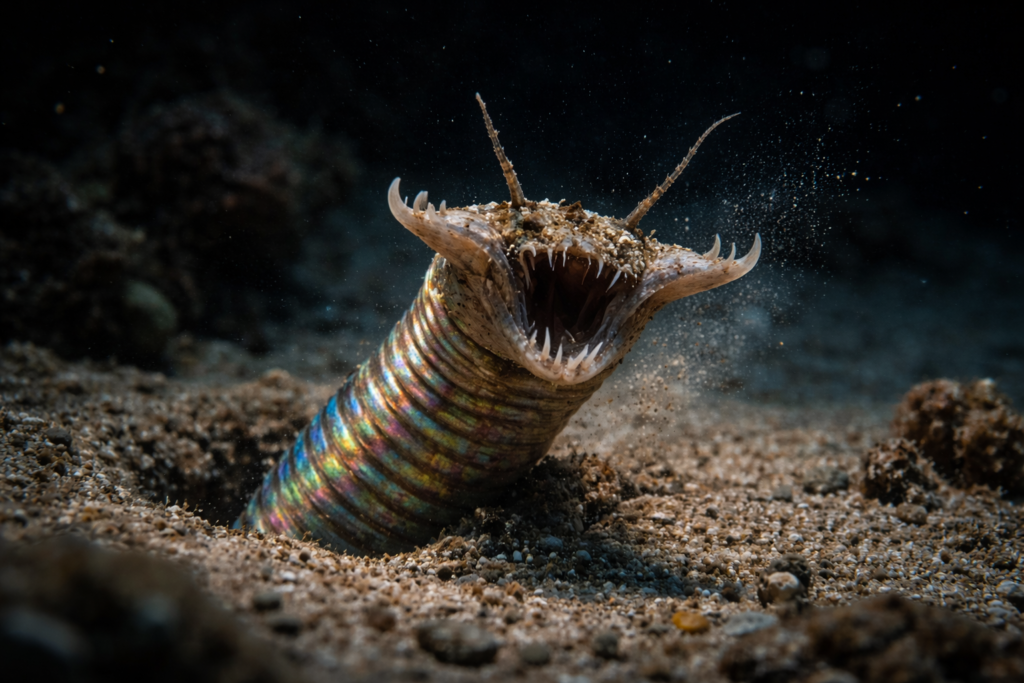 أغرب الكائنات البحرية: دودة بوبِت المفترسة تخرج من الرمال