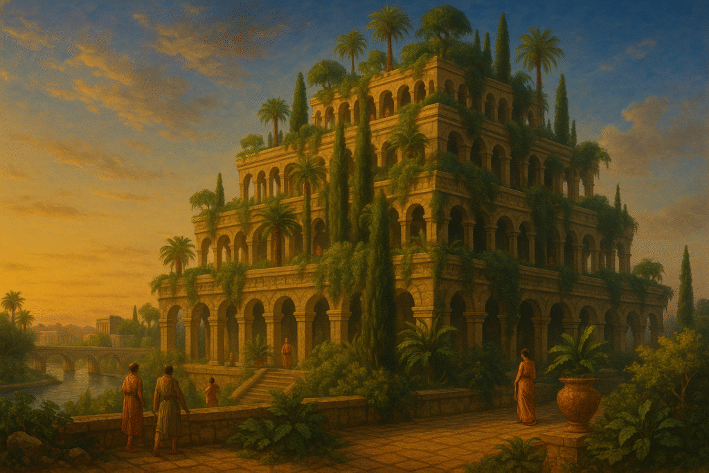 رسم تخيلي لحدائق بابل المعلقة