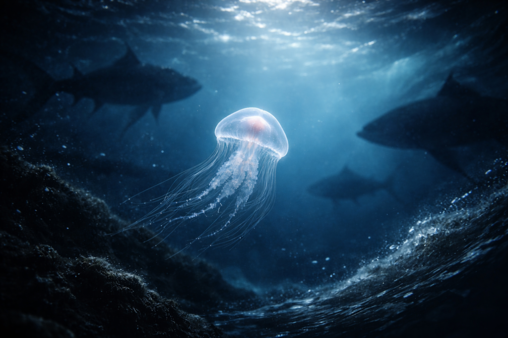 القنديل الخالد محاط بمخاطر طبيعية في أعماق البحر