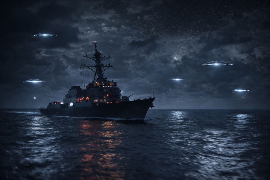 مدمّرة أمريكية تحاصرها أجسام طائرة مجهولة ليلاً