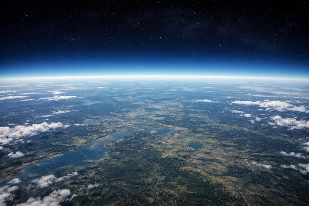 أفق مستقيم للأرض كما يظهر من منطاد جوي على ارتفاع عالٍ