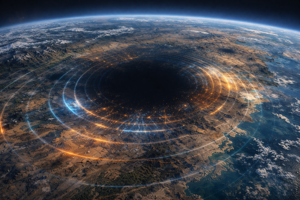 تمثيل بصري لتدفّق طاقة كهرومغناطيسية من منطقة مظلمة على سطح الأرض