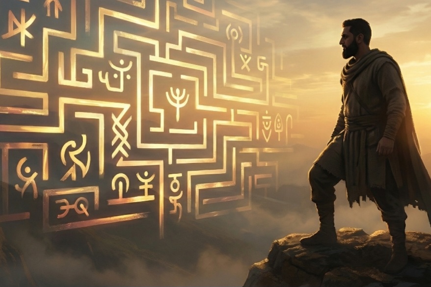 صورة مولدة بالذكاء الاصطناعي تُظهر شخصية رمزية مستوحاة من أحمد الشرع تتجاوز التصنيفات التقليدية.