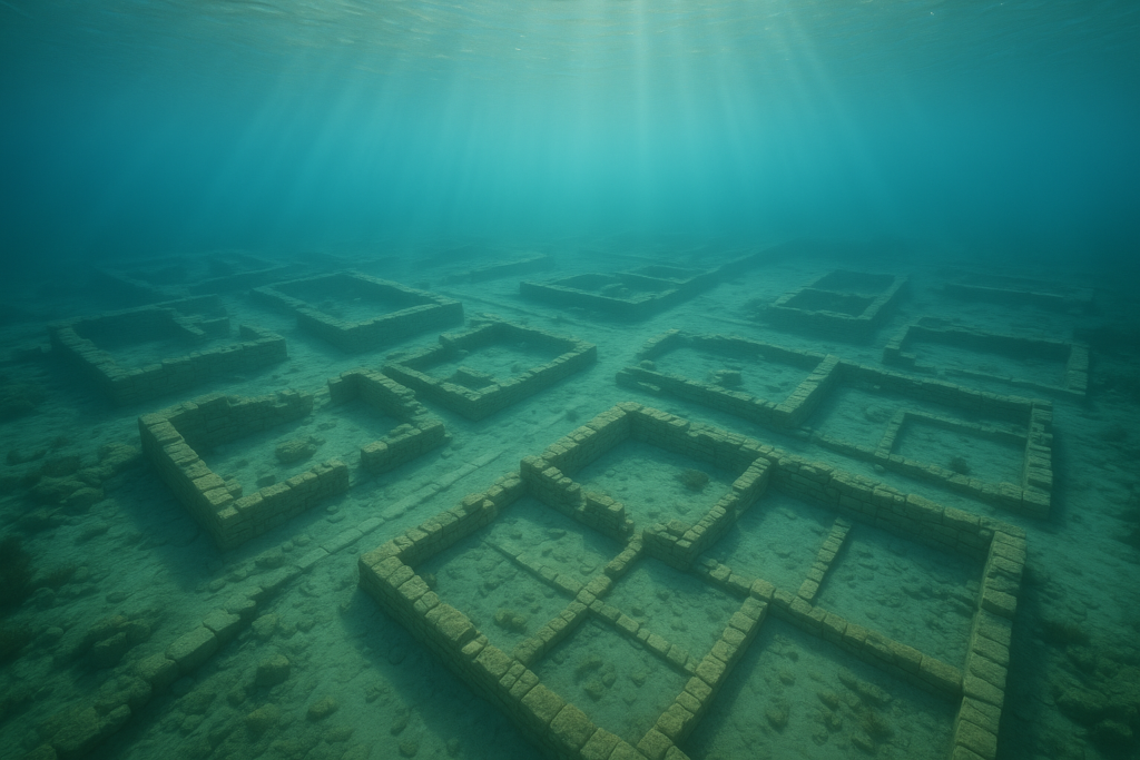 مدينة بافلوبتري الغارقة تظهر شوارع ومنازل حجرية منظمة تحت مياه ضحلة