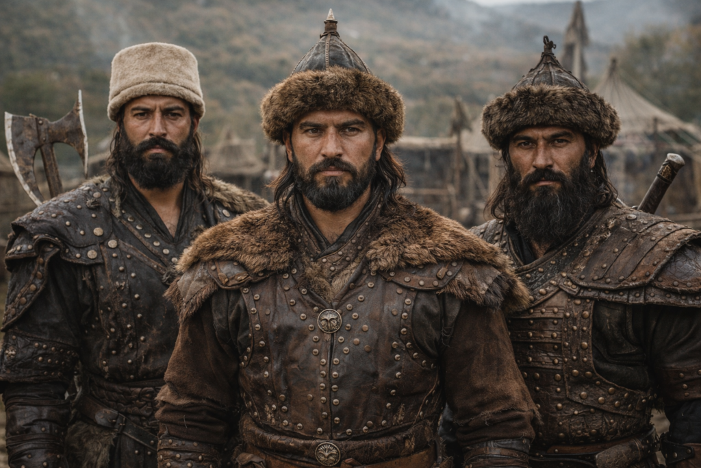 أرطغرل ورفاقه في مرحلة التأسيس السابقة للإمبراطورية العثمانية صورة تخيلية لأرطغرل وتورغوت وبامسي بملامح تاريخية بعيدة عن الدراما التلفزيونية ضمن سياق الإمبراطورية العثمانية