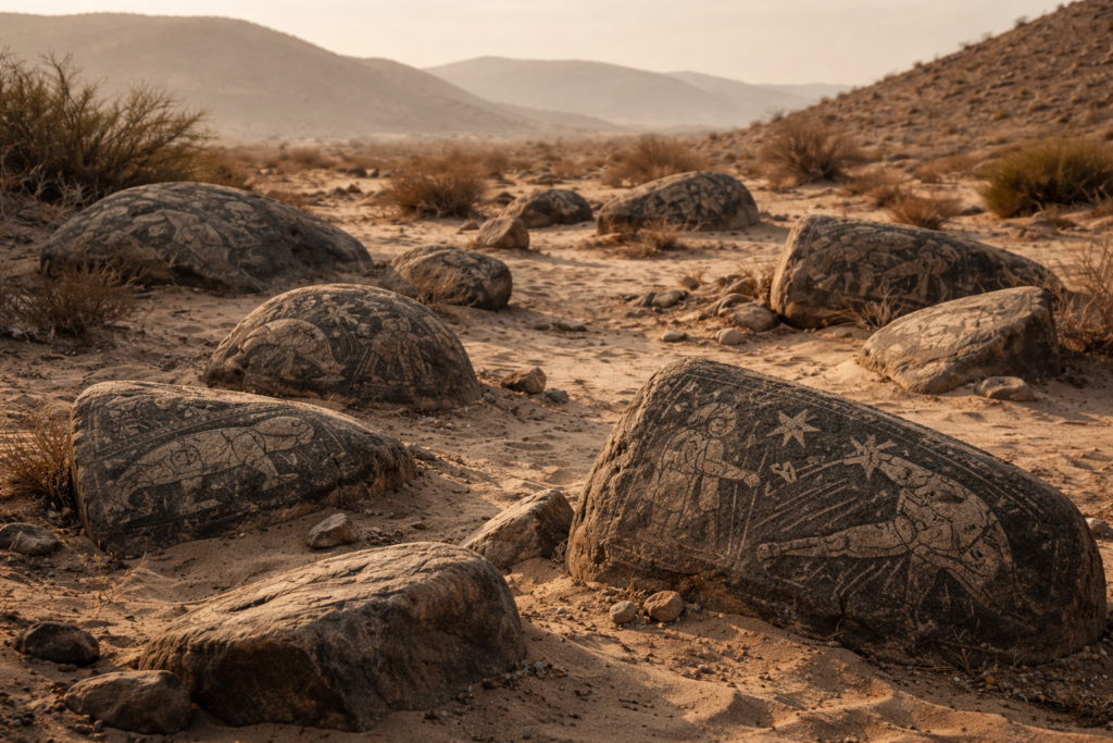 حجارة إيكا في البيرو متناثرة في صحراء إيكا وتظهر عليها نقوش غامضة قديمة