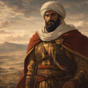 صورة بارزة سينمائية عالية التفاصيل تجسد قصة وامعتصماه من خلال شخصية الخليفة المعتصم بالله، تُظهر الهيبة العسكرية والعمق التاريخي في عمل بصري جذاب