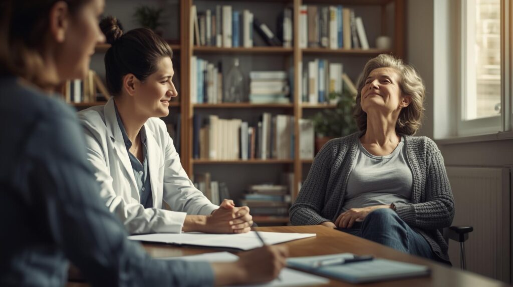 العلاج النفسي لمتلازمة كابغراس جلسة علاج نفسي تجمع معالجًا ومريضًا في أجواء هادئة